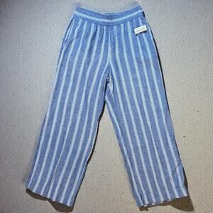 NWT Old Navy Womens High-Waisted Linen-Blend Wide-Leg Pants Striped BOHO Size M